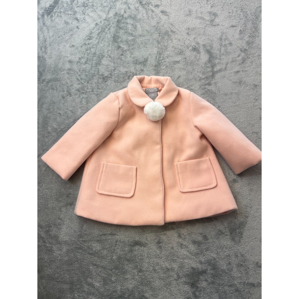 Tahari Baby Girls Dress Coat Light Pink Pom Pom Pea Coat 3-6 Months